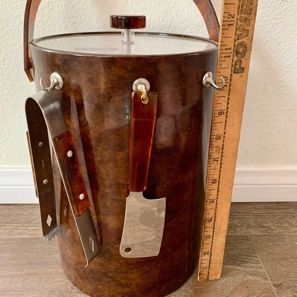 Vintage Mid Century Modern Bar Georges Briard Tortoise Shell Vinyl Ice Bucket
